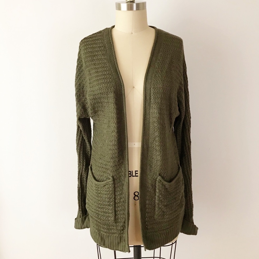 Stitch Fix Pinque Forest Olive Green Cardigan Long - Picture 4 of 6